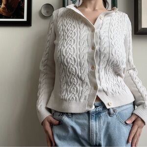 Women’s Cream Cable-Knit Button Cardigan Sweater